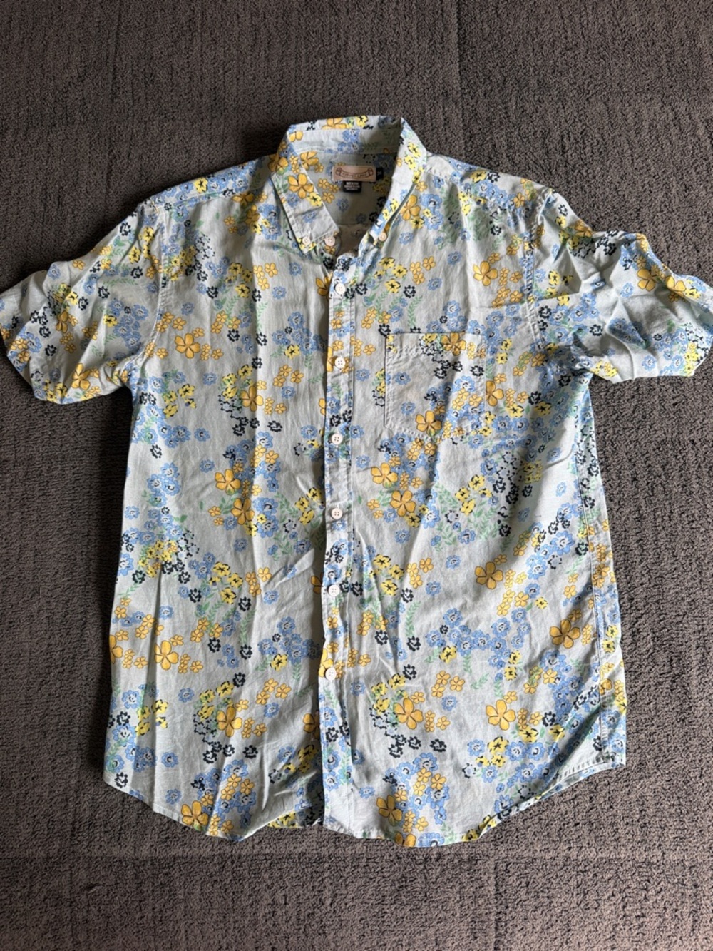 Oxford Lads Men's Floral Button-Down Shirt Short Sleeve Blue Yellow